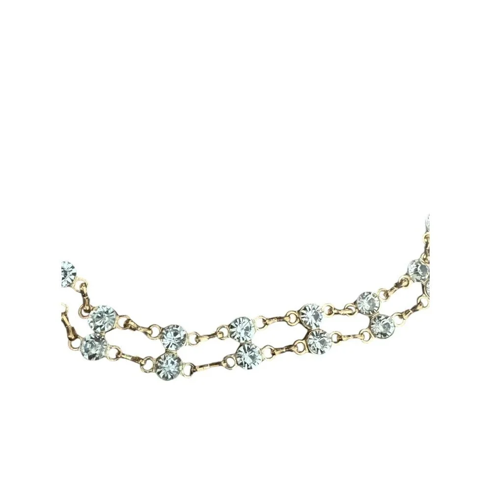 Vintage 90's Crystal Rhinestone Double Row Chain Waist Belt Gold Tone Adjustable
